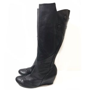 Miz Mooz 11 Black Knee Boots Wedge West Patch